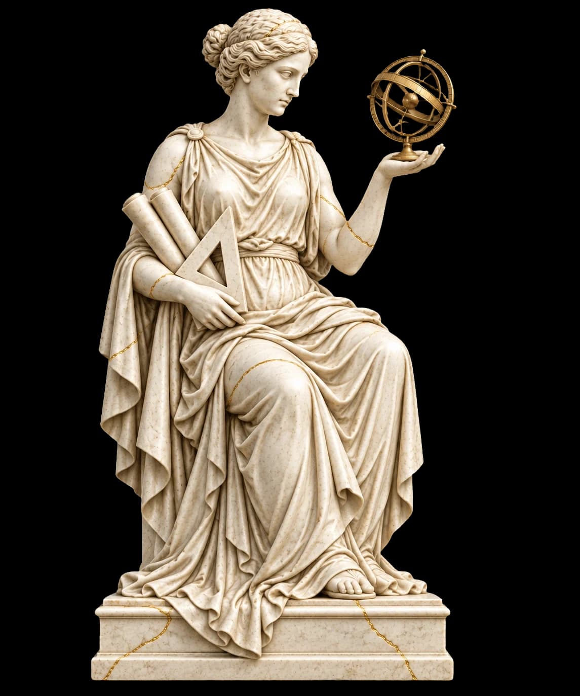 An ivory-marble allegory of American ingenuity contemplating a golden armillary sphere